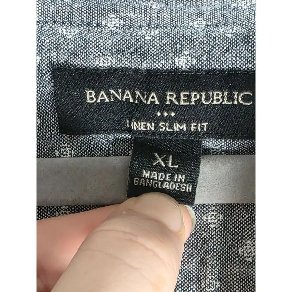 Banana Republic Mens XL Linen Blend Button Shirt Blue Slim Fit Casual Vacation